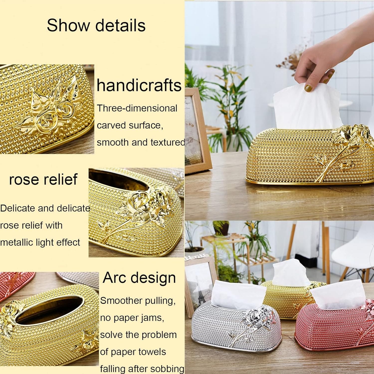 Acrylic Rose Tissue Box, Luxury Napkin Box, Flower Pattern Facial Tissue Box, Desktop Napkin Storage Box, Gold Luxurious Bling Tissue Holder, Napkin Container for Bedroom And Dining Room Acrylic Rose Tissue Box, Luxury Napkin Box, Flower Pattern Facial Tissue Box, Desktop Napkin Storage Box, Gold Luxurious Bling Tissue Holder, Napkin Container for Bedroom And Dining Room